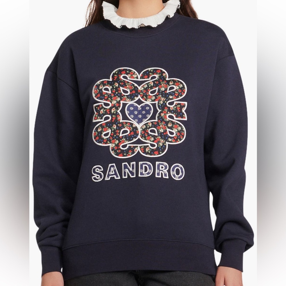 SANDRO ruffle collar appliqué sweatshirt - midnight blue